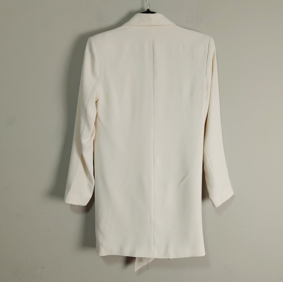 L'Academie The Rosemarie Mini Dress XS Ivory Front Buttons Padded Shoulders Tie - Picture 3 of 13